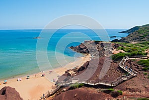 Large view of the beach of Pilar bay in Menorca island