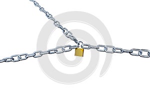 Large View of Three Long Chains with Big Links Locked with a Pad