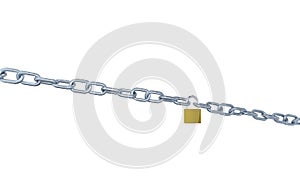 Large View of Two Long Chains with Big Links Locked with a Padlock