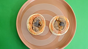 Large vol au vents filled with a ragout of beef, onion and mushroom