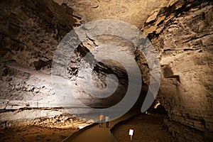 The large walking path inside of Mammoth Cave near Kentucky, U.S