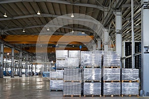 Large warehouse hangar of factory interior