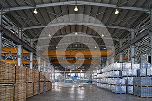 Large warehouse hangar of factory interior