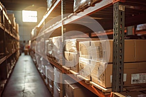 A large warehouse jam-packed with numerous boxes stacked from floor to ceiling