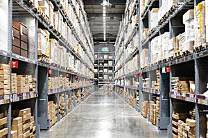 Large warehouse logistic or distribution center. Interior of war