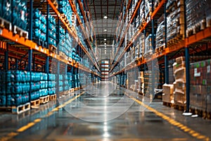 A large warehouse with many shelves and boxes