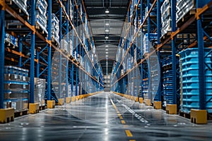 A large warehouse with many shelves and boxes