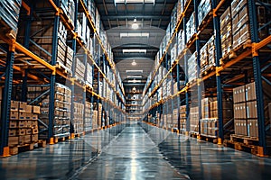 A large warehouse with many shelves and boxes