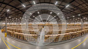 Large warehouse with rows of boxes.