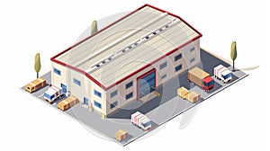 Large Warehouse With Trucks Parked