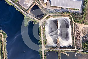 Large wastewater treatment pond and plastic covered fermentation biomass pond in renewable energy bioethanol plant