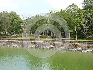 Large water pond at historic Buddhist site