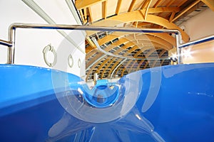 Large water slides in indoor aquapark