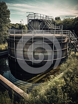 Large water tank in the middle of a forest