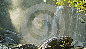 Large waterfall amongst the rainforests of Cambodia