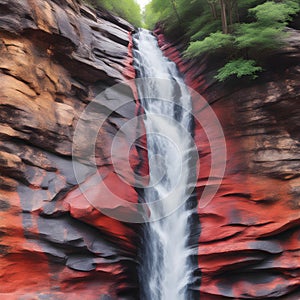 Large waterfall with forest and water running down over the rocks