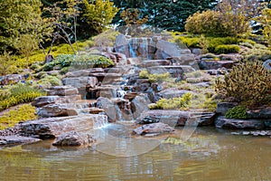 Large waterfall in the statue garden at the Frederik Meijer Gardens