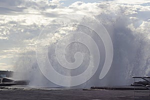 Large waves breaking on the shore