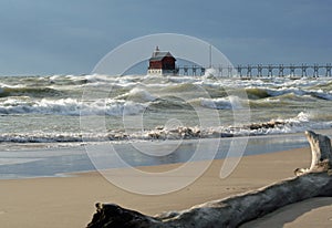 Large waves at Grand Haven Lighthouse photo