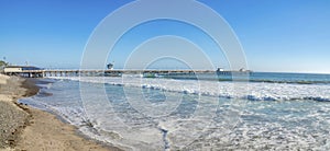 Large waves near the pier at San Clemente, Orange County, California