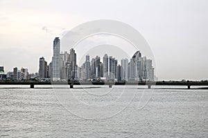 Large Waves Under Cinta Costera 3 with Panama City in the Background