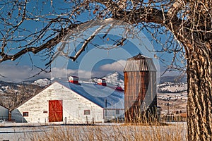 Large White Barn with Silo