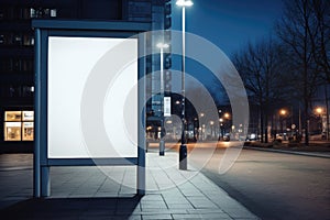 A large white billboard is prominently displayed on the side of the road, attracting the attention of passersby, Vertical blank