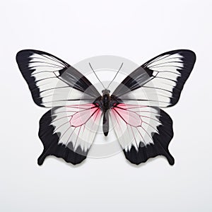 Large White Butterfly With Pale Pink And Black Wings