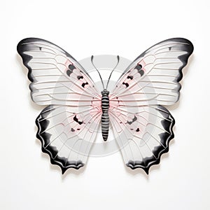 Large White Butterfly With Pale Pink And Black Wings