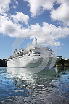 Large white cruise ship docked in Castries, St Lucia, Caribbean