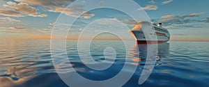 A large white cruise ship sails through the sea photo