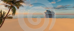 A large white cruise ship sails through the sea photo