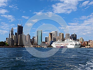 Modern White Cruise Ship Docked in Circular Quay, Sydney, Australia