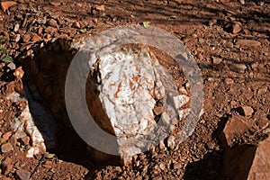 LARGE WHITE ROCK IN RED EARTH