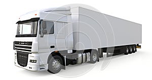 Large white truck with a semitrailer. Template for placing graphics. 3d rendering.