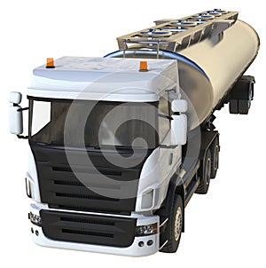 Large white truck tanker with a polished metal trailer. Views from all sides. 3d illustration.