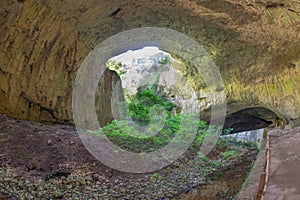 Large window Devetakskoy caves in Bulgaria