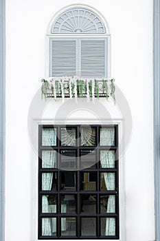 Large window With a structure from black steel