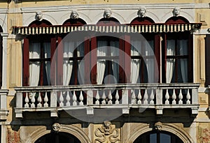 Large Window Of A Venetian Renaissance Building On The Canale Grande In Venice Italy