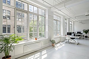 Large window into white office