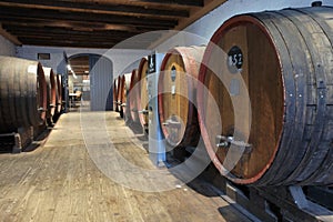 Large wine barrels in vinyared in Barossa Valley in South Australia