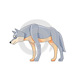 A large wolf watches for potential prey. Cartoon character of a dangerous mammal animal. A wild forest creature with