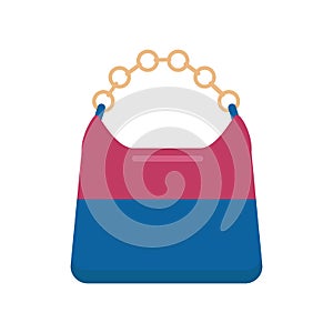 Large women's shopping bag in blue and red  isolated on a white background