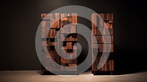 Modern Dark Wood Cabinet With Cubist Fragmentation Style photo