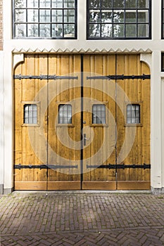 Large Wooden Double Doors On Historic