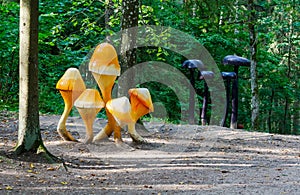 Large wooden mushrooms as a decoration in Tervete park