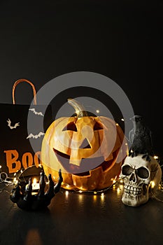 Large wooden pumpkin with lights