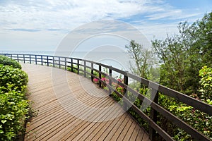 Large wooden terrace with seascape
