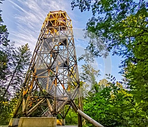 Large wooden watching tower in city park berg en bos in apeldoorn, the Netherlands