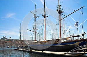 Large yacht in Vieux port in Marseille